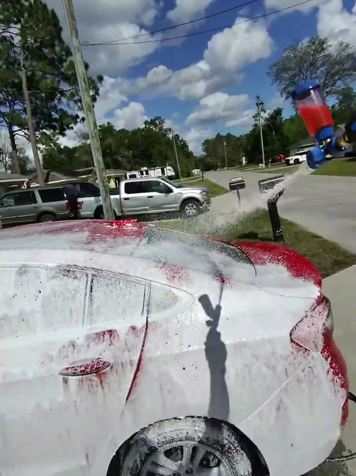 Rod Shine foam wash on a red vehicle